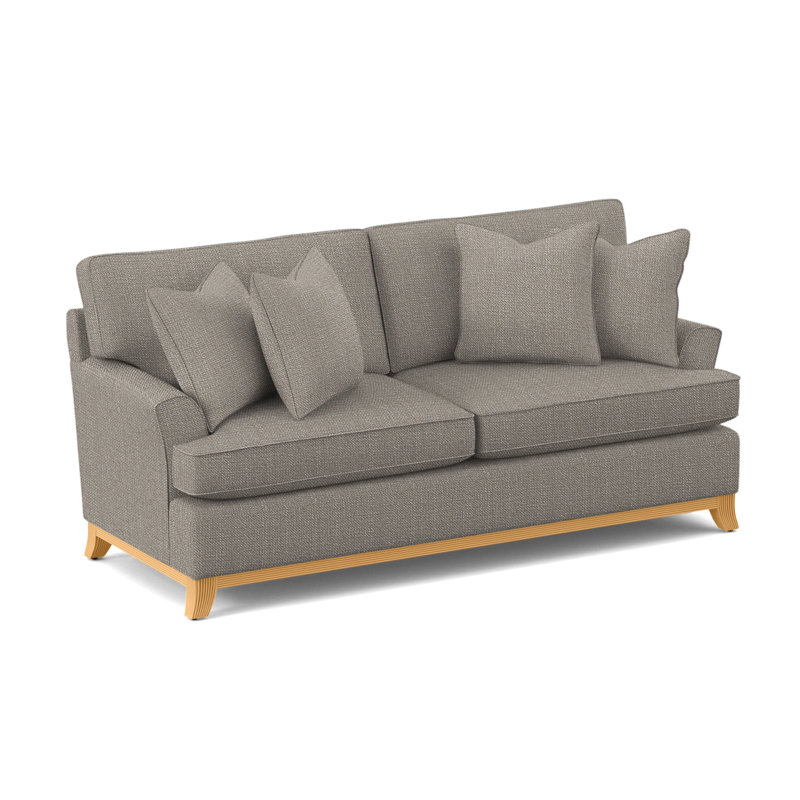 Oaks Way 84" Flared Arm Sofa with Reversible Cushions, Innerspring Mattress, Green Performance Fabric; 0851-54, Honey Finish