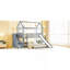 Lit simple superposé au dessus d'un lit double avec glissade, lit maison avec glissade, gris-1629078676