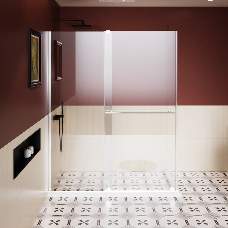 30 - 60 In.W X 72 In.H Shower Door With Handle And Adjustable Supporting Rod, 1/4 Inch Thick Shatter Glass, Waterproof Construction Screen That Can Be Converted To Sliding Door, Tempered Clad Handle,