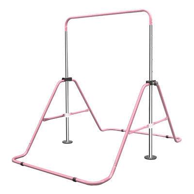 Expandable Gymnastics Bar For Kids - Height Adjustable Junior Training Bar For Home, Folding Gymnastic Horizontal Bars Equipment Pink