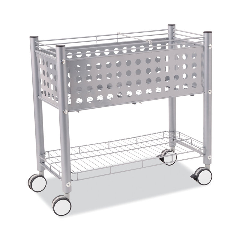 Matte Gray Steel Rolling File Cart with Shelf and Casters