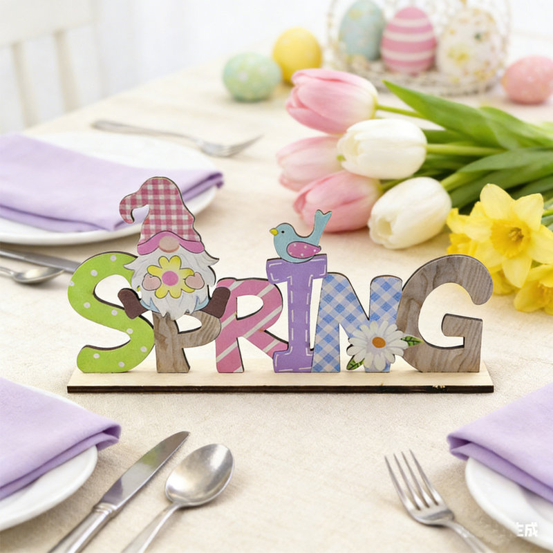 Décorations de table de Pâques en bois Joyeuses Pâques, centres de table Hello Spring, œufs colorés, plateau de table, signes pour le dîner