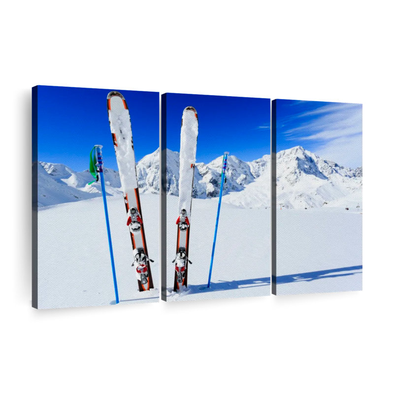 «Équipement de ski», 3 pièces sur toile, H 42 po x l 65 po x P 1,25 po