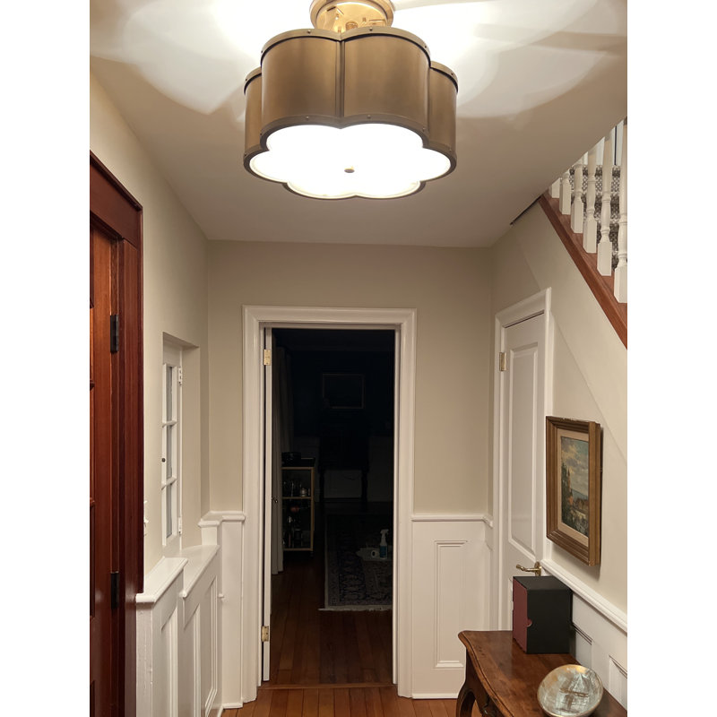 Chance 3-Light Semi-Flush Mount Ceiling Light w/ Etched Lens, Heritage Brass