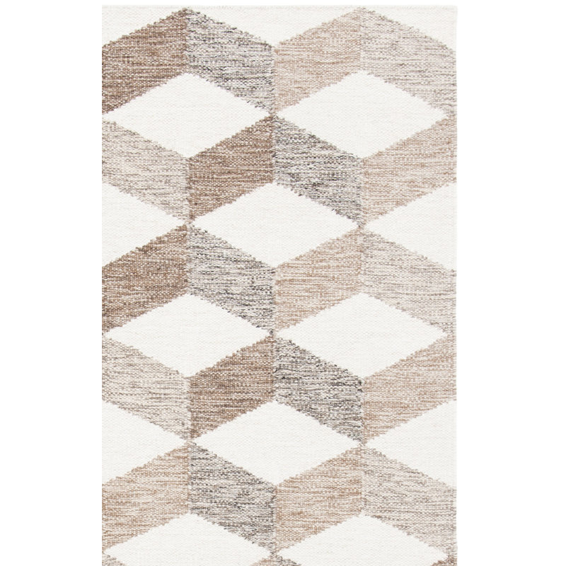 Stalder Flat Weave Wool/Cotton Geometric Rug in Brown, Rectangle 3' x 5'