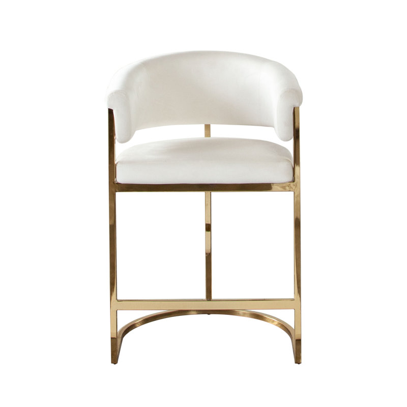 Chaise Solstice à hauteur de comptoir en velours crème avec structure en métal doré poli, Blanc