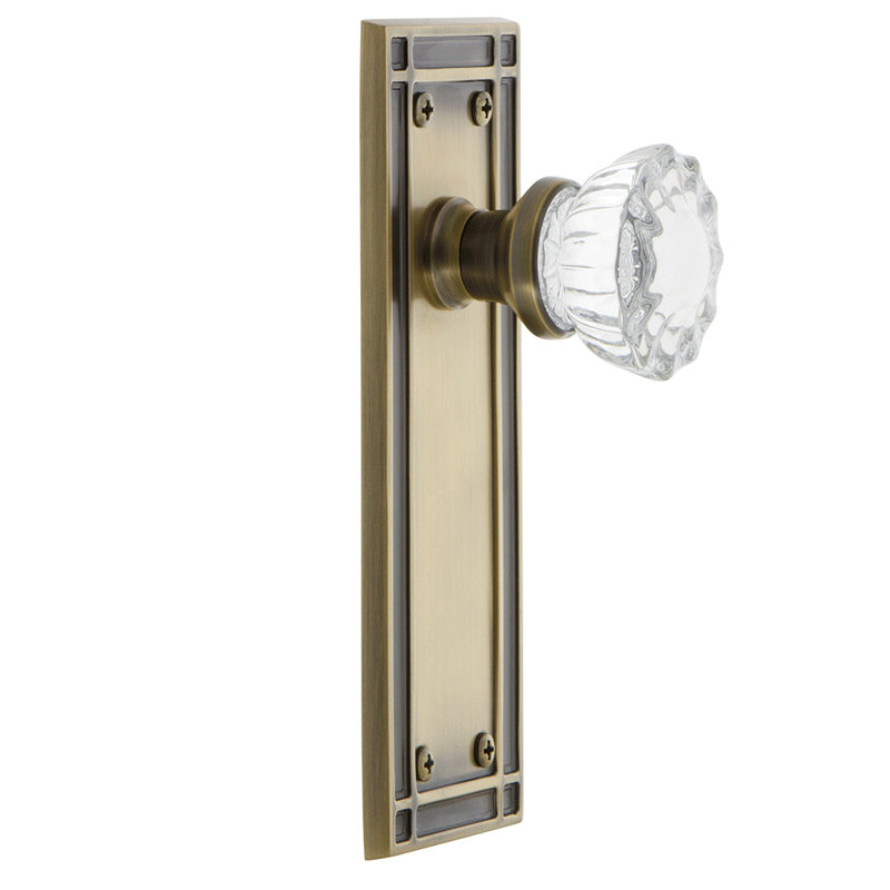 Mission Plate with Crystal Door Knob, Antique Brass