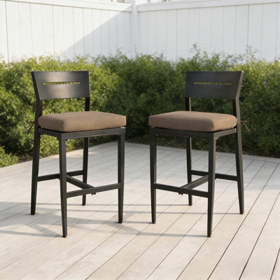 Patio Aluminum Dining Chair(Set Of 2) With Sunbrella Cushions, Ergonomic Backrest, Tapered Legs, Footrest, Weather-Resistant