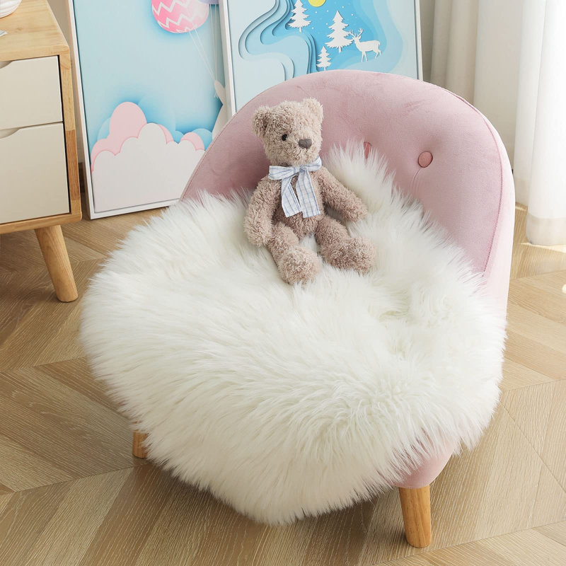 Tapis blanc à poils longs Haja Fluffy, Rond 4 pi