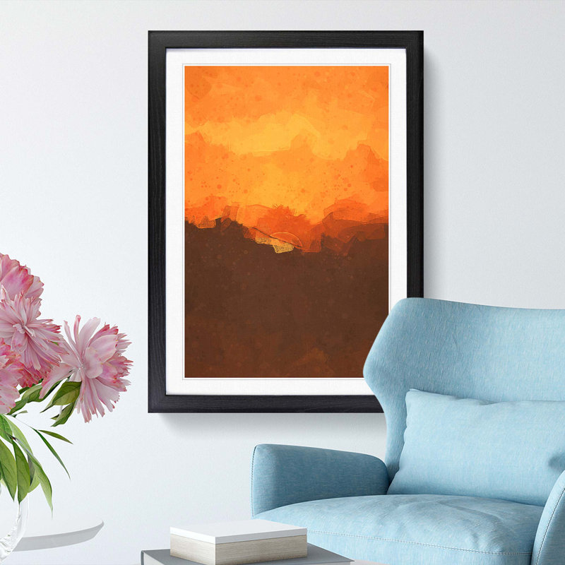 Orange Sunset Abstract Art - Picture Frame Graphic Art Print on MDF, 36cm H x 27cm W x 2cm D, Black Framed
