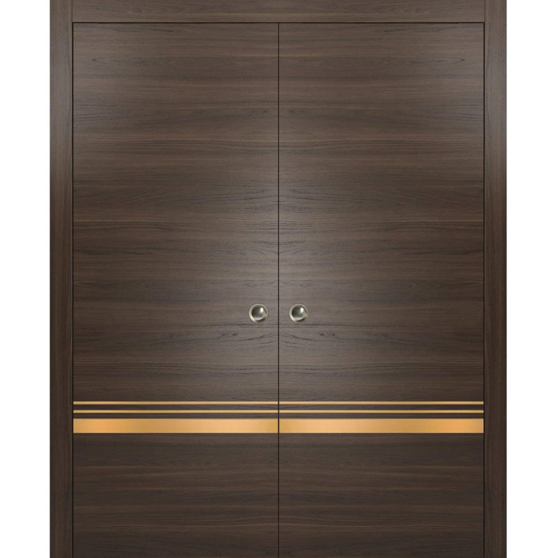 Portes françaises en bois manufacturé 2010, 72 po x 80 po, Frêne chocolat