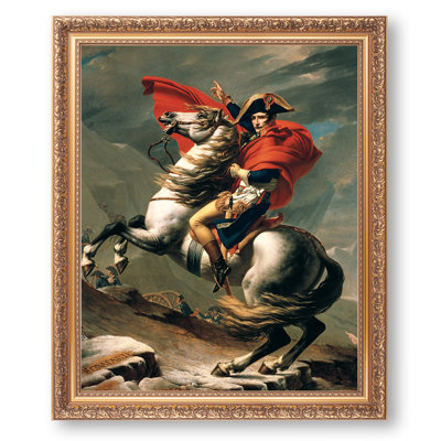 Napoleon Crossing the Alps by Jacques-Louis David Solid Wooden,Golden Frame The World Classic Art Reproductions,Wall Art for Home Decor