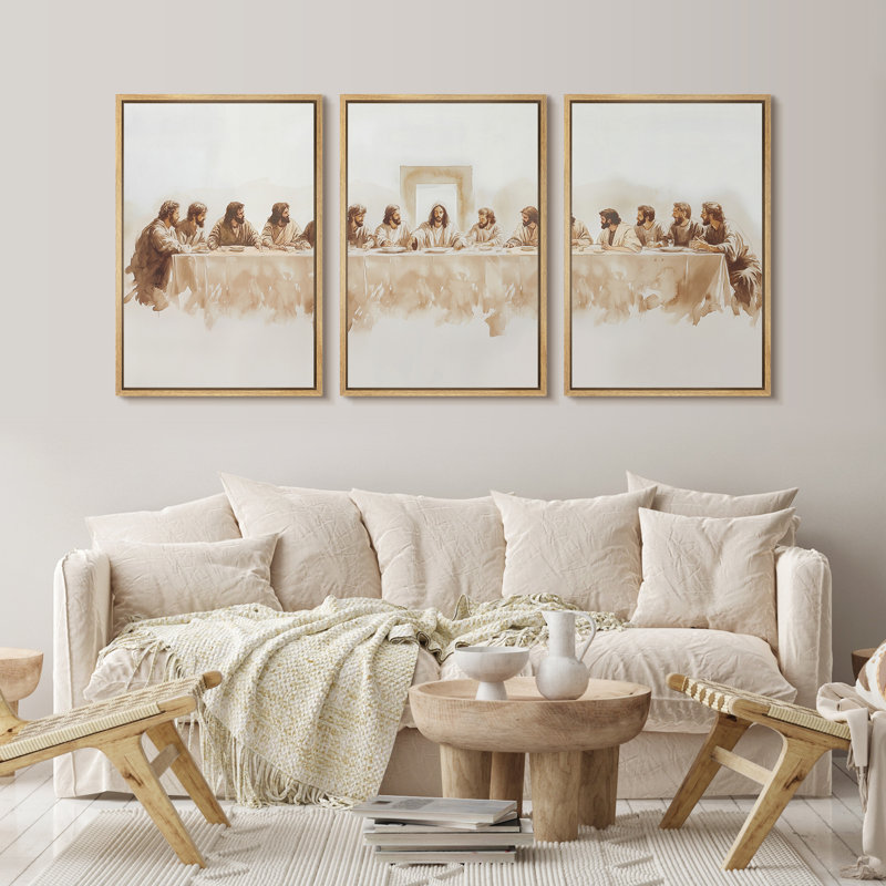 The Last Supper, Religious Christian Framed Bedroom Wall Decorations Canvas Print, Natural, 24" H x 16" W