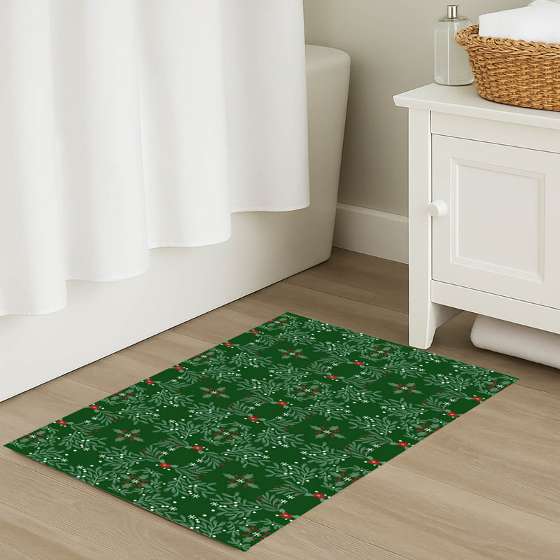 Winter Mistletoe Holiday Bath Mat, Evergreen, Single- 24" L x 17" W