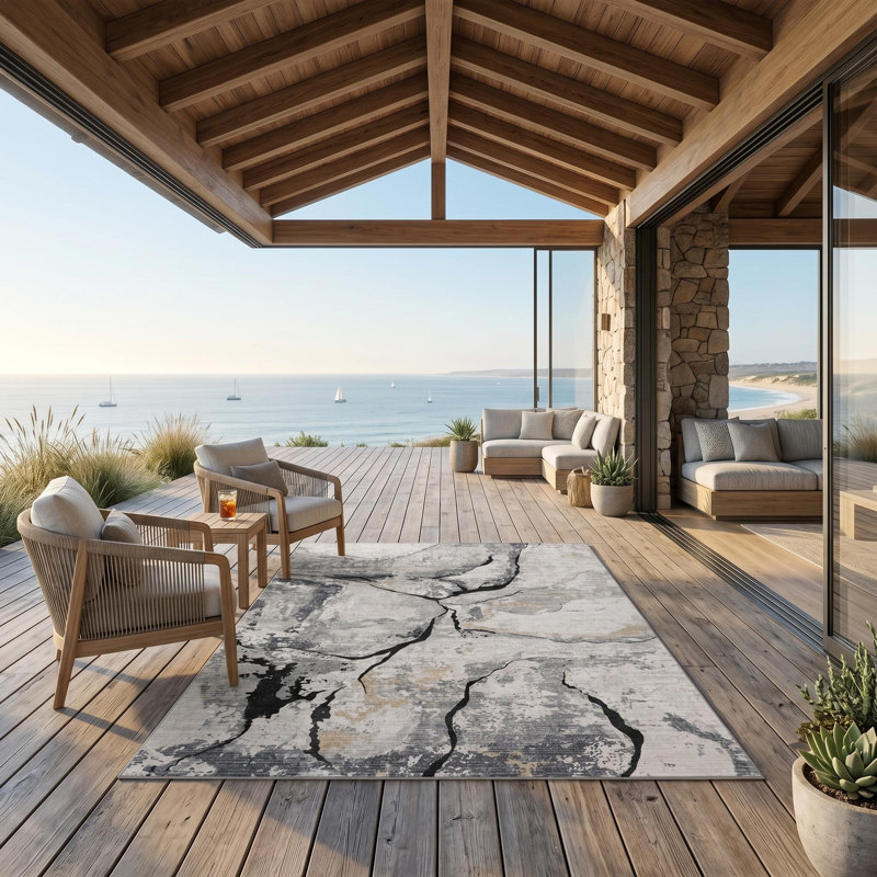 Tapis abstrait lavable pour salon, chambre à coucher et buanderie, Gray, Rectangle 9' x 12'