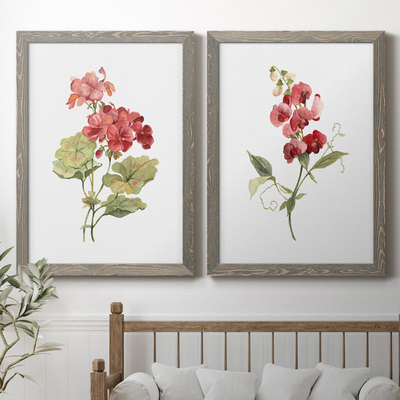 Écarlate géranium - ensemble de 2 reproductions d'art, H 31,5 po x l 47 po x P 1,5 po, Toile avec cadre gris, Pas de tapis
