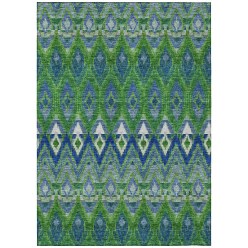 Tapis vert et bleu intérieur et extérieur lavable 5 pi x 8 pi Southwestern