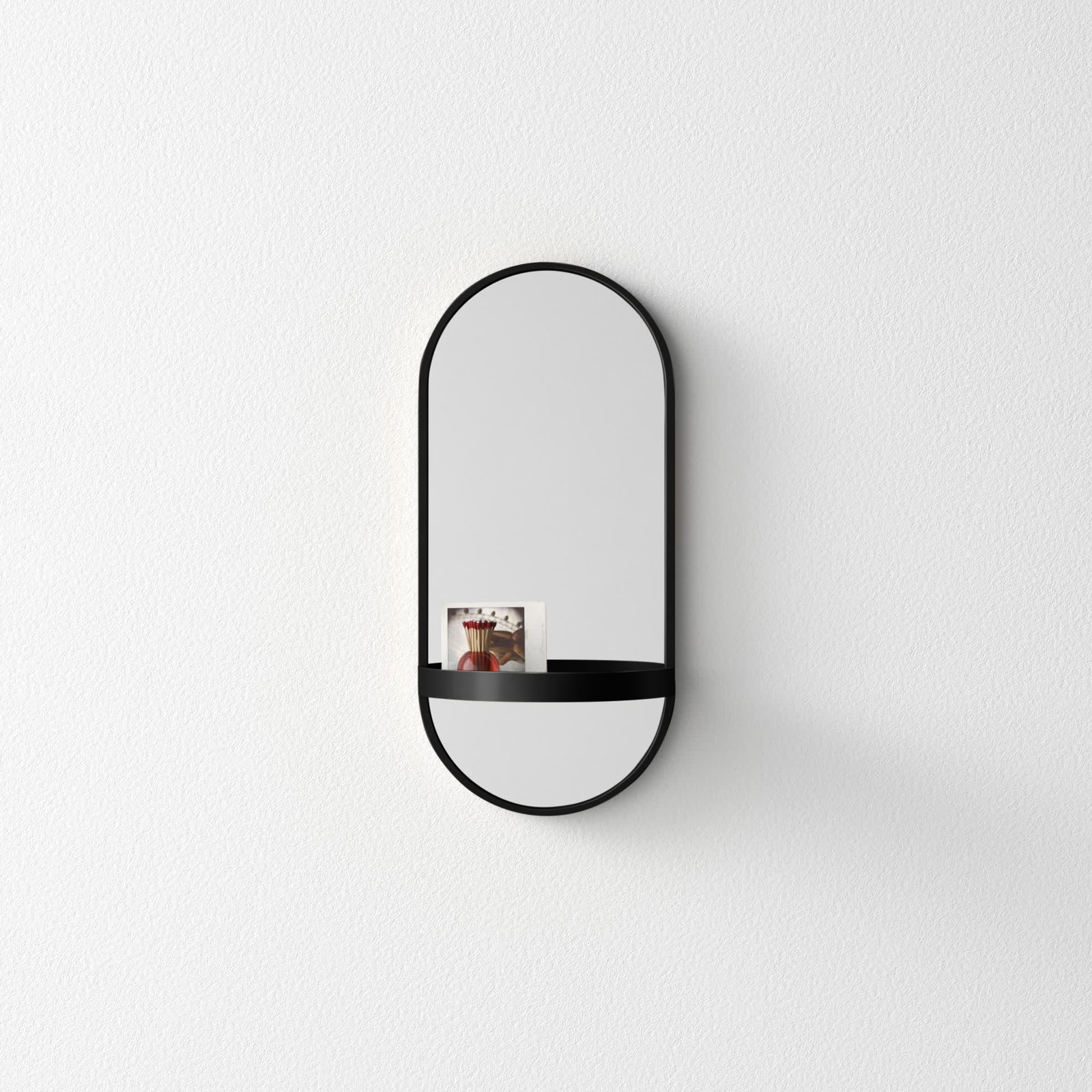 Lumi Metal Flat Mirror with Shelves, Black, 24.2" H x 11.25" W