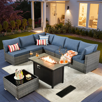Premium All-Weather Wicker 6 - Person Patio Conversation Set with Cushions