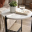 Table d'appoint Azik, plateau rond en verre d'aspect marbre de 13 po, base en fer noir X-122615828-122615827
