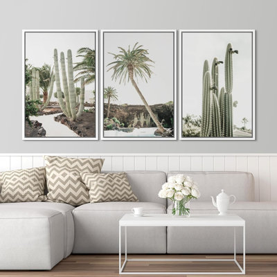 «Cactus Desert Green Palm Tree Southwest Nature Landscape», reproduction d'art sur toile encadrée