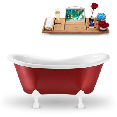 Baignoire de trempage sur pied 62 "avec drain, pattes et plateau en bambou 62" Streamline