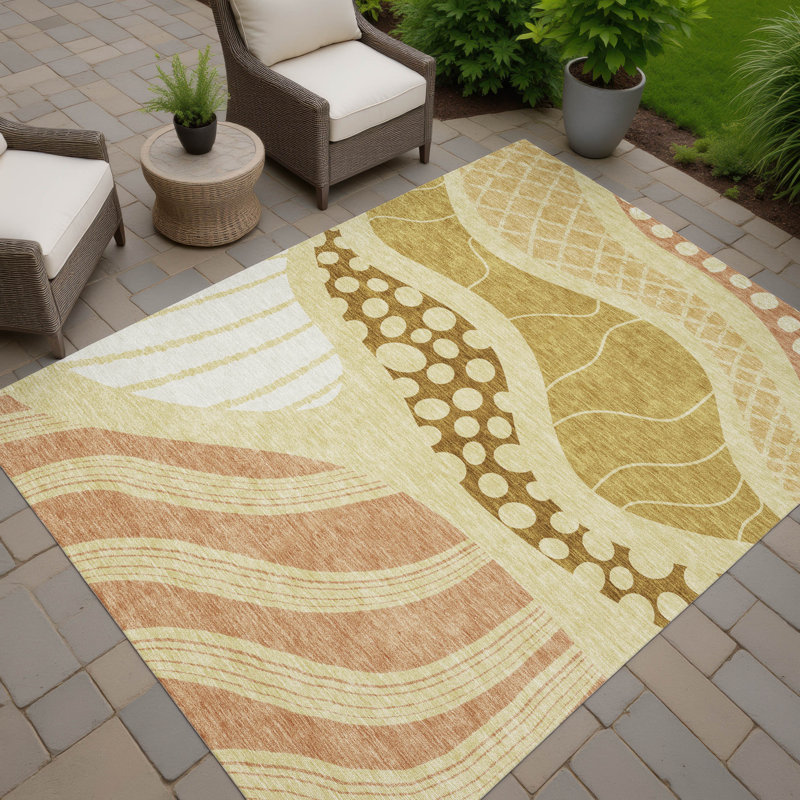 Machine Washable Indoor/Outdoor Chantille ACN2689 Abstract Rug, Wheat, 8' x 10'