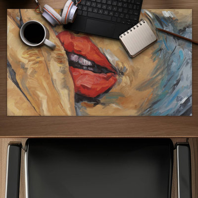 Shushing lips closeup - 14.00"x24.25" Desk mat