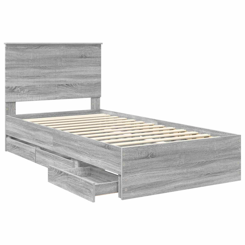 Bed Frame, 100 x 200 cm, Grey Sonoma