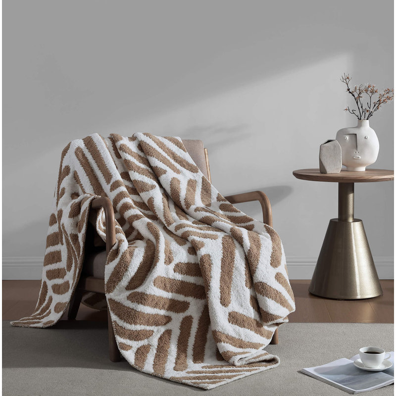 Biscotti Off-White Geometric Pattern Throw Blanket