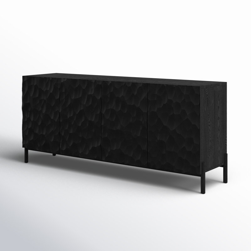 Fife 71'' Black Solid Wood Sideboard with Hand-Chiseled Doors