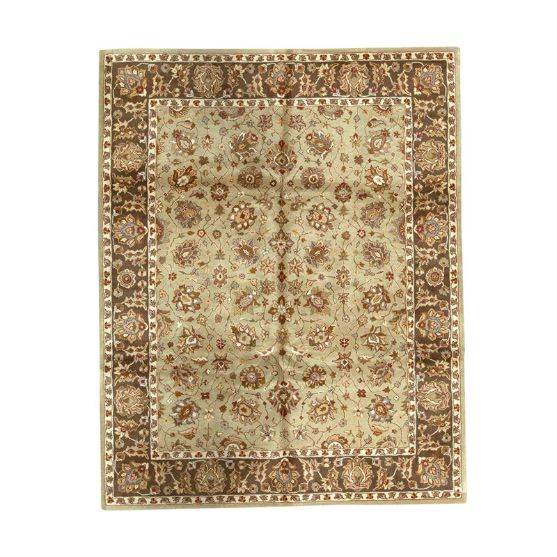 Tapis vert clair / brun noué à la main de haute qualité