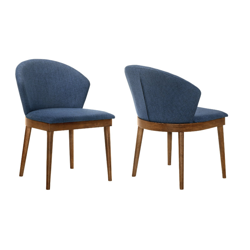 Bartu 19'' H Upholstered Side Chair, Walnut, Blue