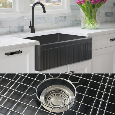 Luxury Solid Fireclay Farmhouse Sink -  Fossil Blu, WHS1027SS