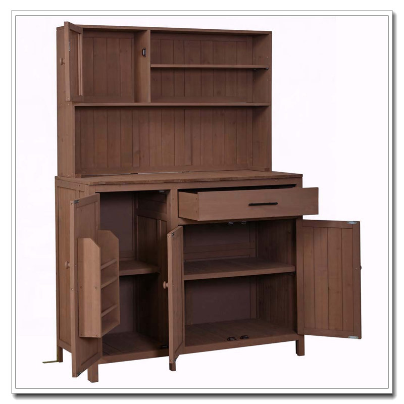 Potting Bench with Hutch,65" H Solid Fir Wood Garden Workstation, Brown