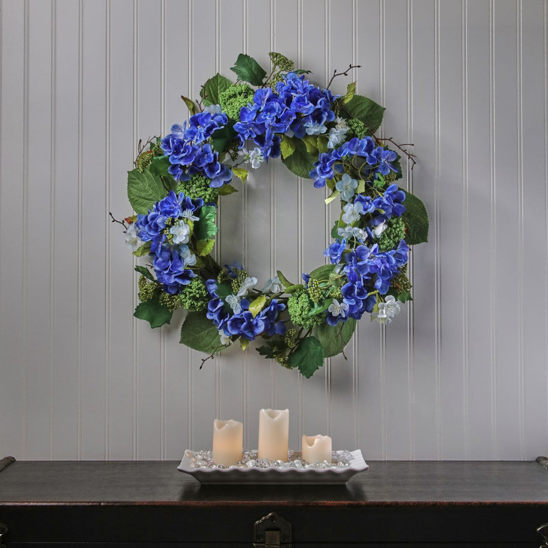Couronne d'hortensia de jardin 24 po, Bleu
