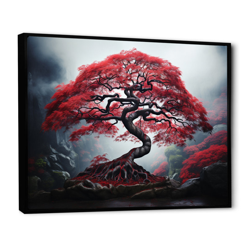 Érable japonais rouge - art mural sur toile Japon, 24" H x 32" W, Cadre flottant noir