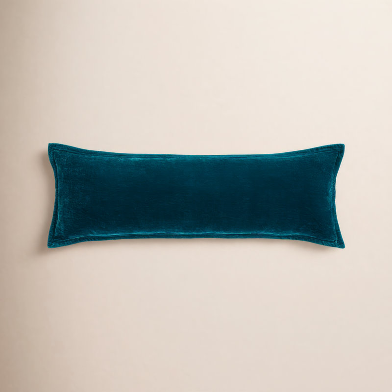 Stella Solid Faux Silk Crushed Velvet Romantic Western 14x42 inch Long Lumbar Pillow, Teal
