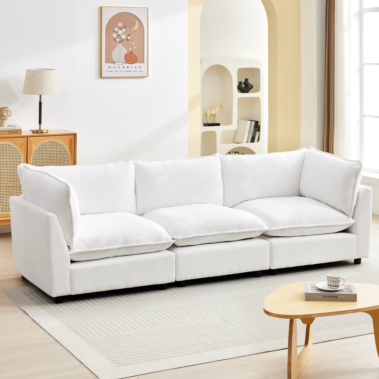 Eagan 106" Modular Sofa, White Chenille