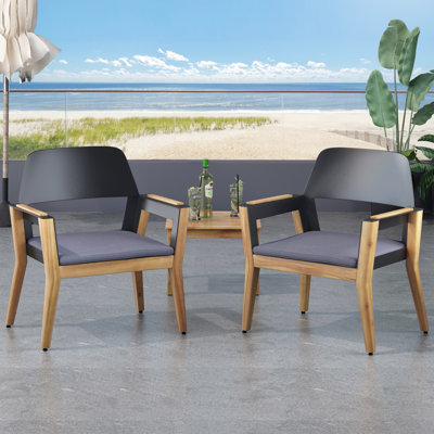 2Pcs Wood Outdoor Seating Chairs With Cushions, Water , Transitional Style For Garden, Backyard, Terrace, Balcony, Simple Assembly Process Of 2 Contemporary Industrial Ambiance Kit