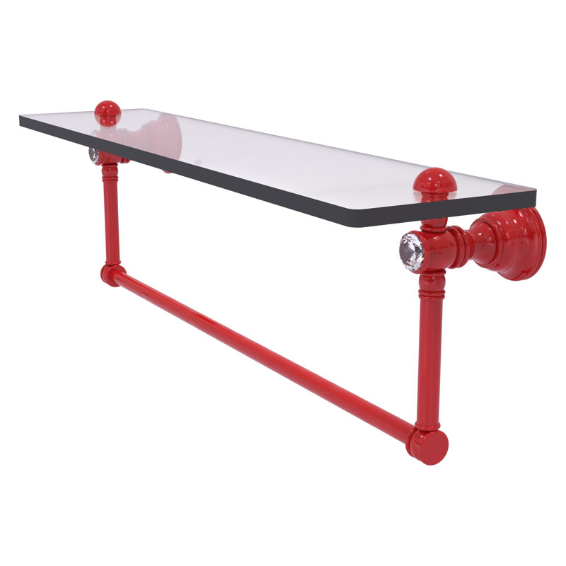 Tablette flottante en cristal avec barre à serviettes Carolina, H 7 po x l 22 po x P 5,54 po, Rouge pompier