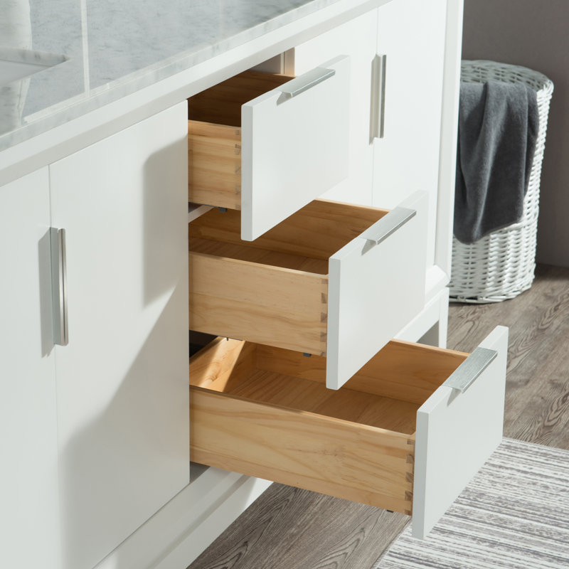Ensemble de meuble-lavabo de comptoir en marbre blanc 72 po Elizabeth avec robinet et miroir Elizabeth, Bleu monarque