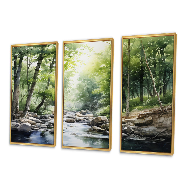 Ensemble de salon River River Hidden Treasure Scenery II - River Decor Wall Art, Cadre flottant doré