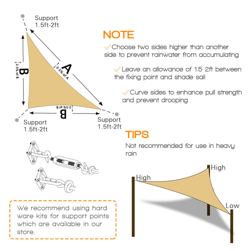 15' x 8' Triangle Shade Sail, Sand