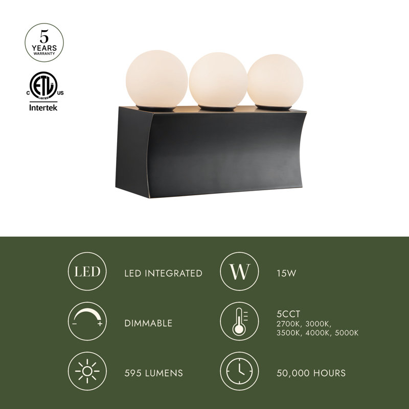 Sinclair 12-in Black dimmable LED Bathroom Vanity Light, Antique Brass, 12-in