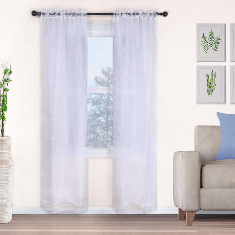 Planchard Sheer Curtain Pair, White, 26" W X 63" L