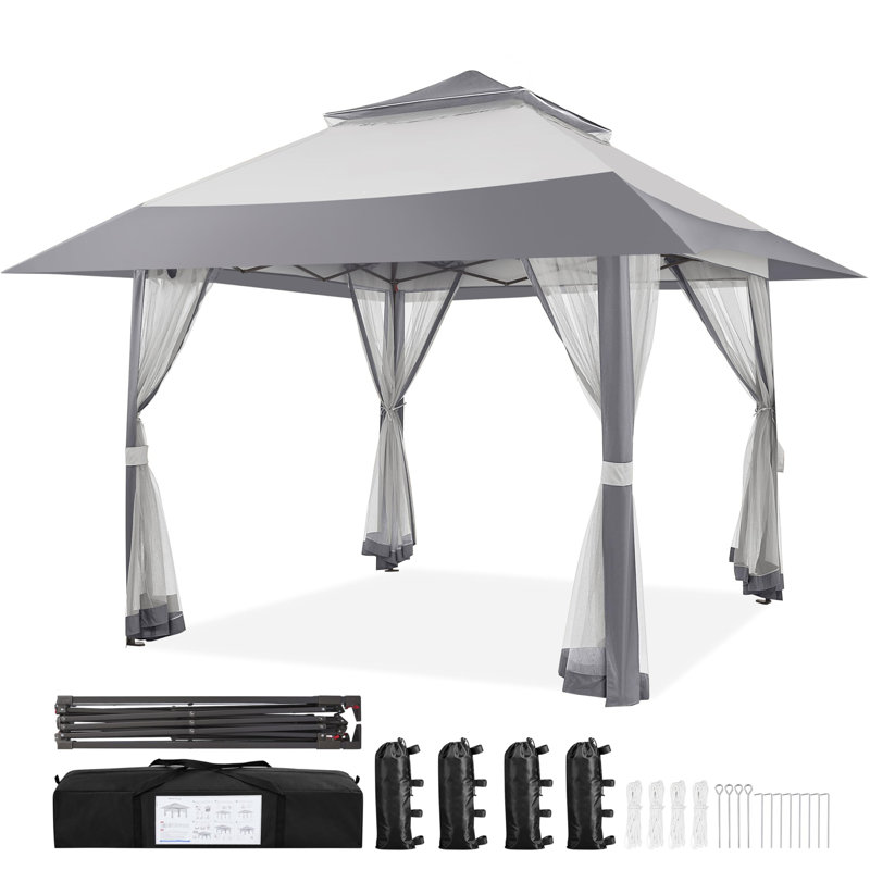 Pop Up Gazebo W/Sides, 4X4m Outdoor Instant Patio Canopy Shelter W/Mesh Netting