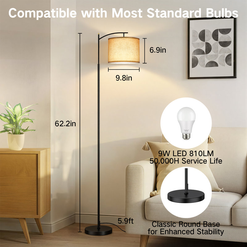 Lampe sur pied 62,2 pouces pour le salon avec télécommande