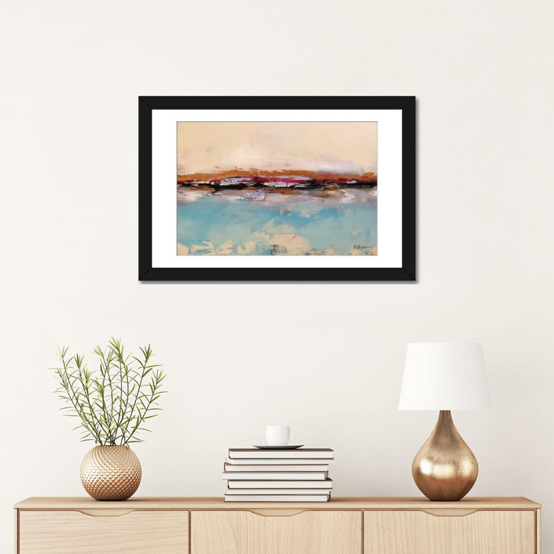 « seascape », reproduction sur toile, H 16 po x l 24 po x P 1 po, Papier d'art encadré noir, Blanc
