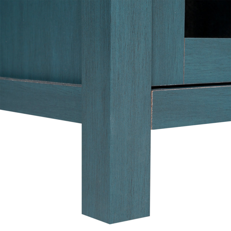 Engineered Wood Buffet Sideboard Storage Cabinet With 2 Drawers, Doors, Teal